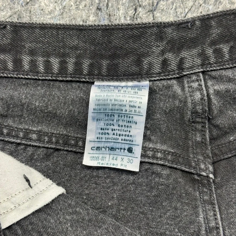 Carhartt Relaxed Fit‎ Straight Leg Black Denim Jeans Mens 44x30 Faded Workwear